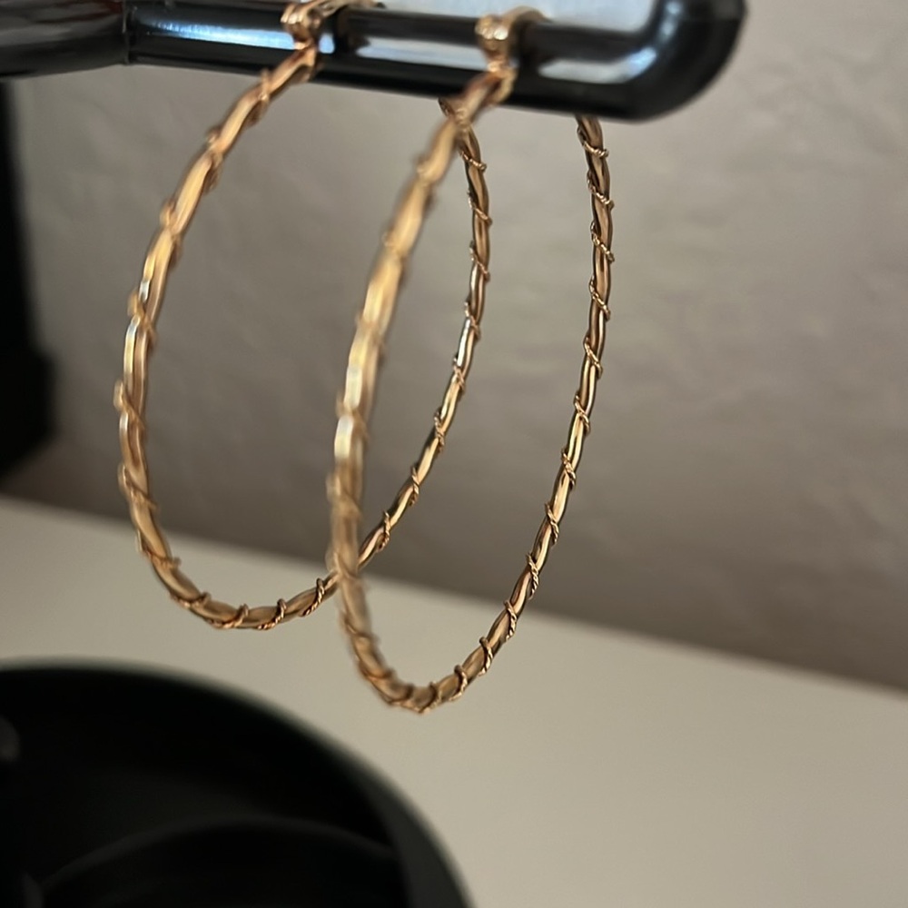 Sale $9.      10K Gold filled 16 centimeters braided hoops. New with tags.